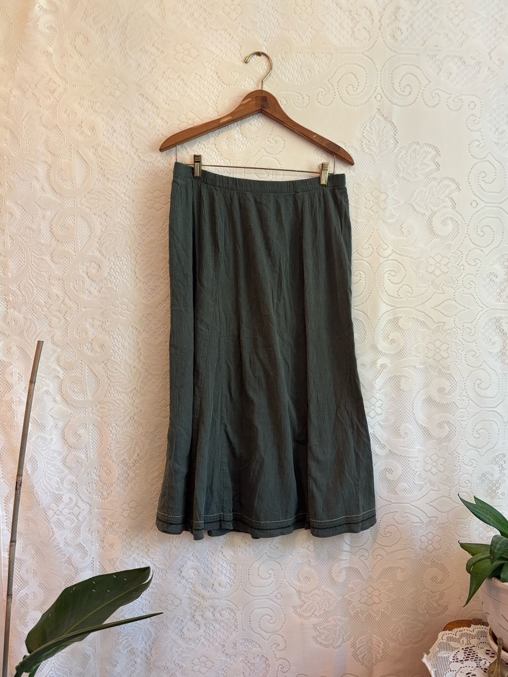 Women's Olive Green A-Line Midi Skirt